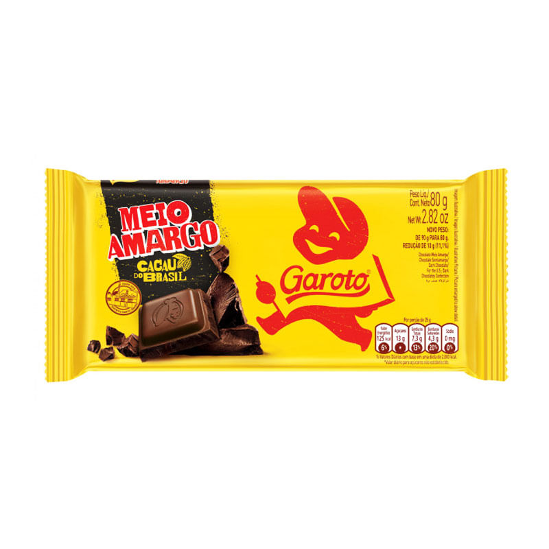 Barra Chocolate Garoto Meio Amargo 80g