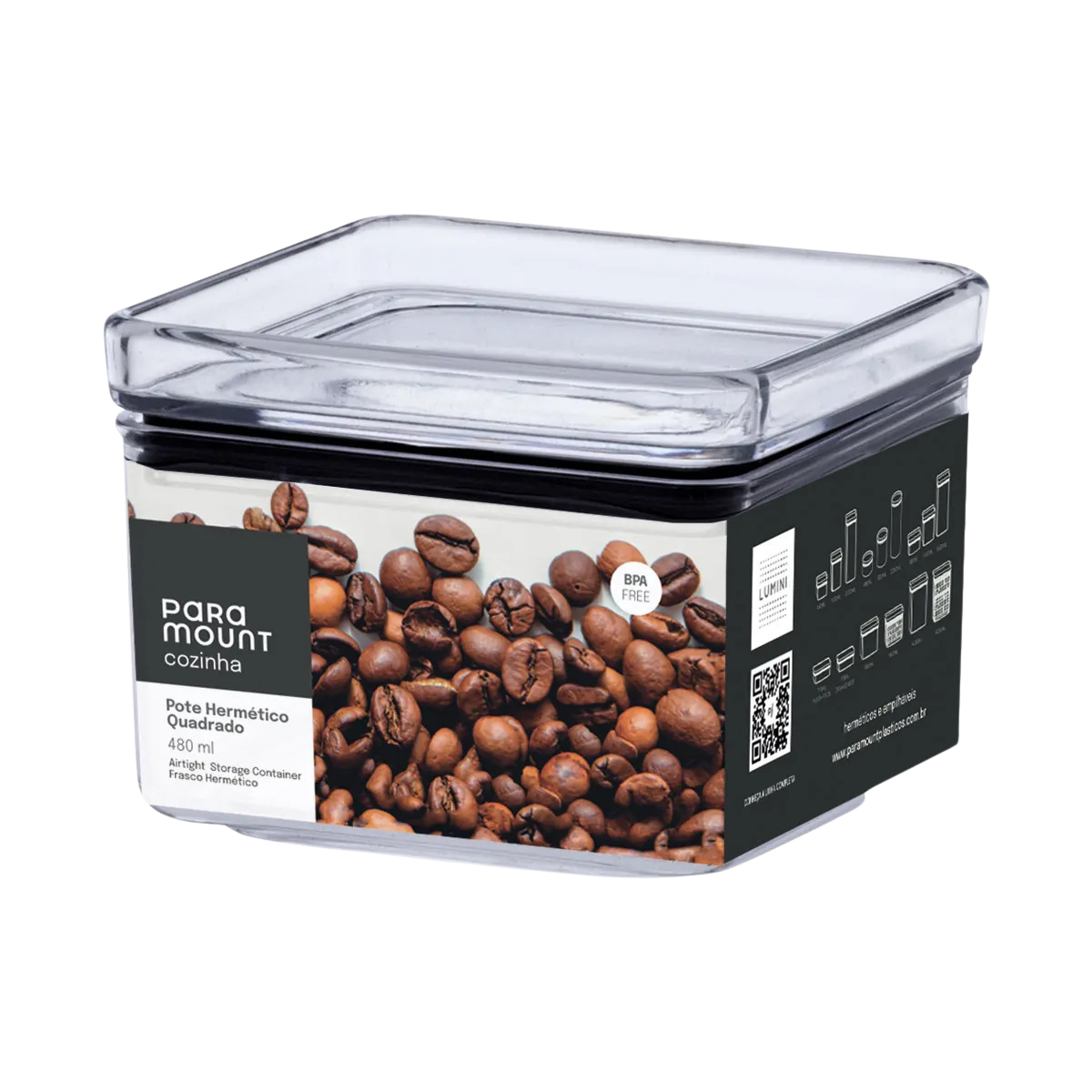 Pote Hermetic Lumini Paramount Quadrado - 480ml