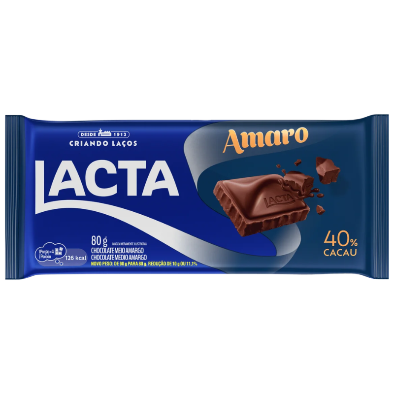 Barra de Chocolate Lacta Amaro 40%  Cacau  80g