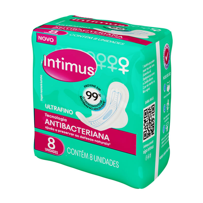 Absorvente Intimus Ultra Fino com Abas Antibacteriano 8un