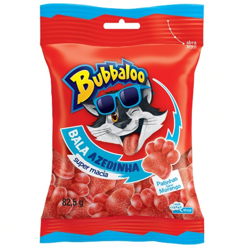 Bala Bubbaloo Patinhas Morango Azedinha 82,5g 