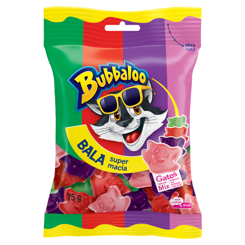 Bala Bubbaloo Gatos Mix de Frutas 75g