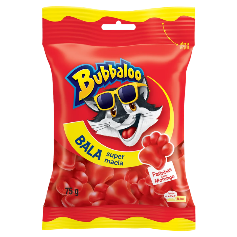 Bala Bubbaloo Patinhas Super Macia Morango 75g