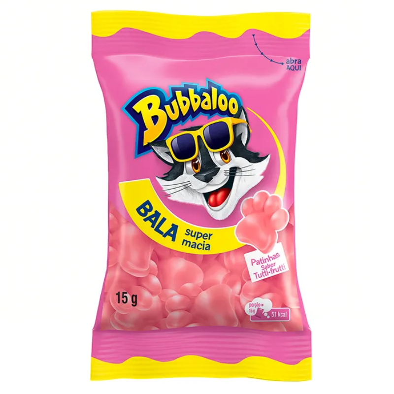 Bala Bubbaloo Patinhas Sabor Tutti-Frutti 15G