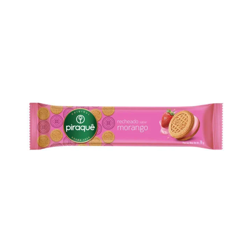 Biscoito Recheado sabor Morango pacote Piraqué 76g