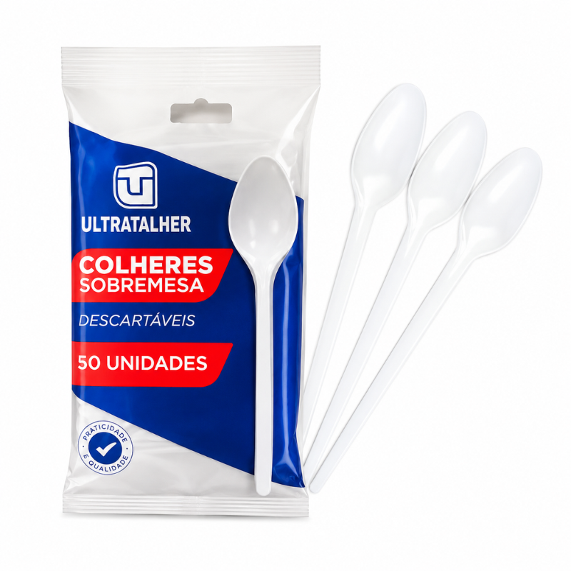 Colher Descartável Ultra Sobremesa Pequena Branca 50un