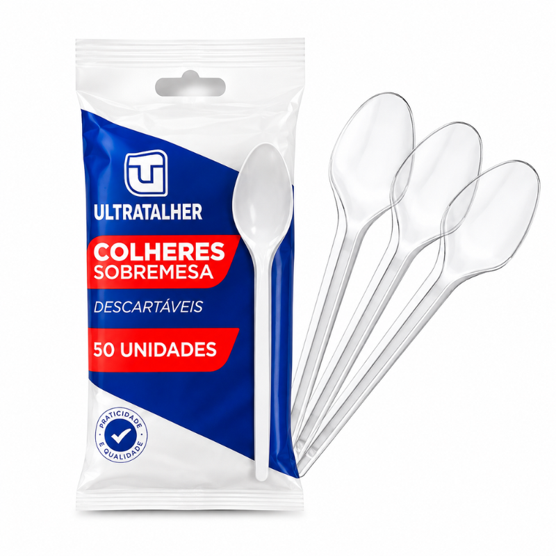 Colher Descartável Ultra Sobremesa Pequena Cristal 50un