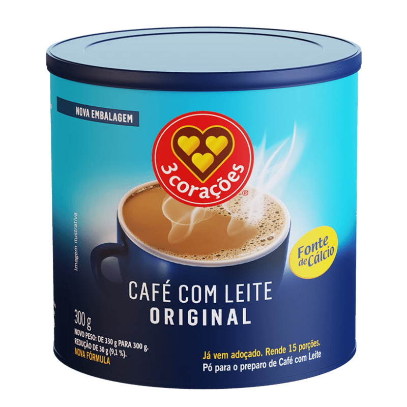 Café com Leite Solúvel 3 Corações Original 300g