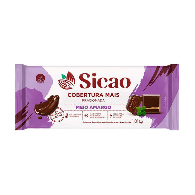 Barra de Cobertura Chocolate Meio Amargo Mais Sicao 1,01kg