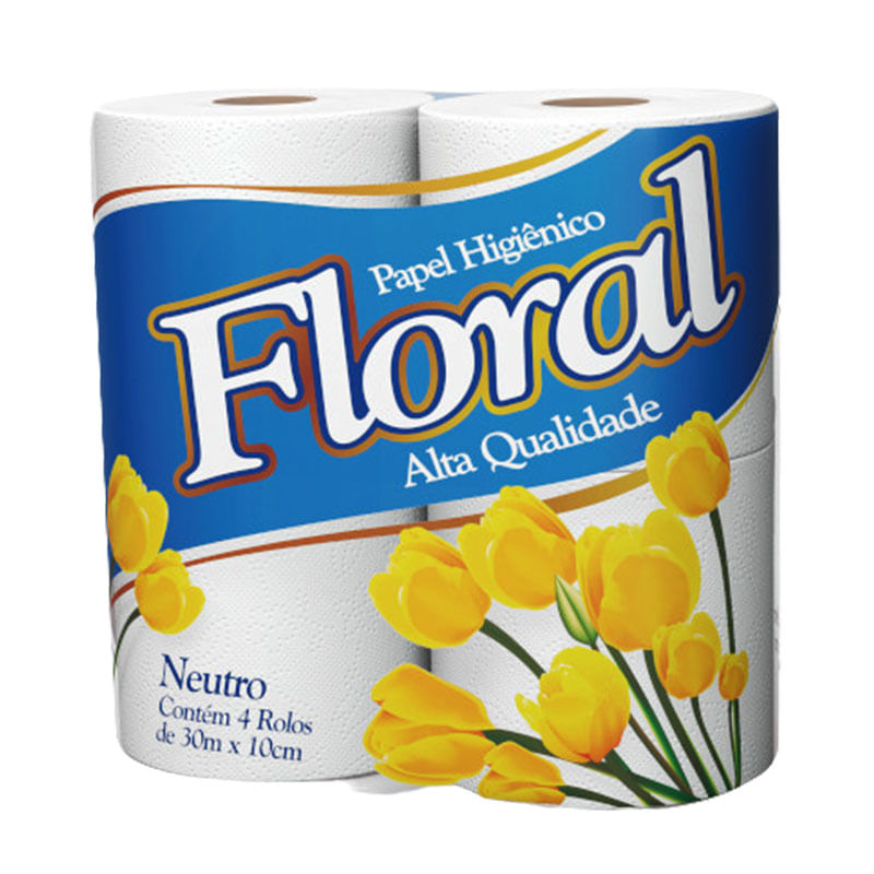 Papel Higiênico Floral Neutro 4 Rolos 30m