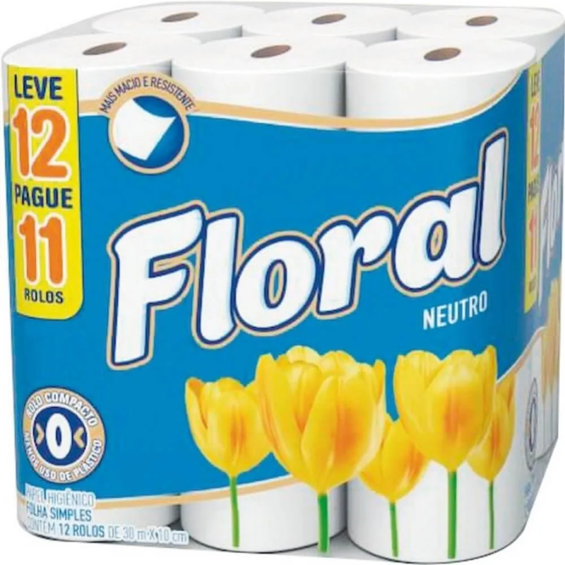 Papel Higiênico Floral Neutro 12x30m