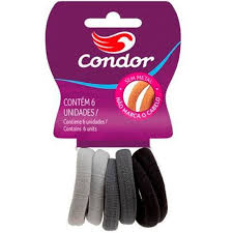 Elástico de Cabelo Condor 8525 Dia 8 Neutro 6 unid.