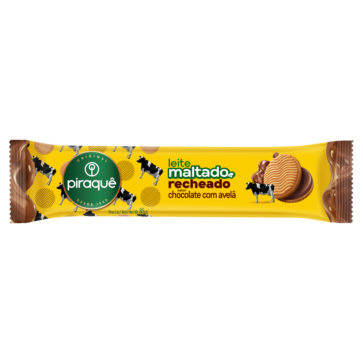 Biscoito Recheio Leite Maltado Chocolate com Avelã Piraquê 85g