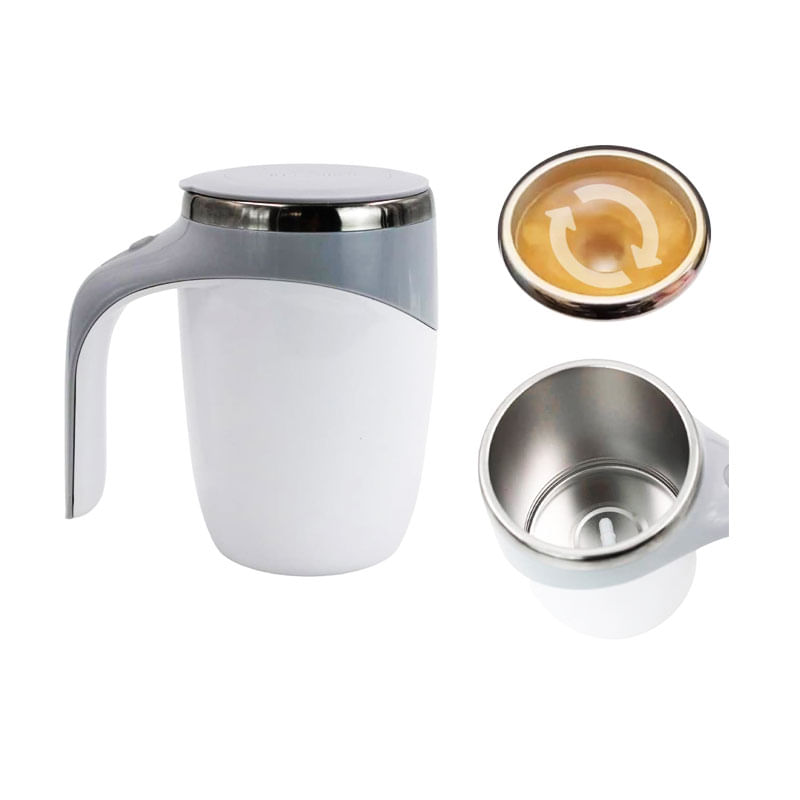 Caneca Mixer Aço Inox com Tampa Branca 440ml