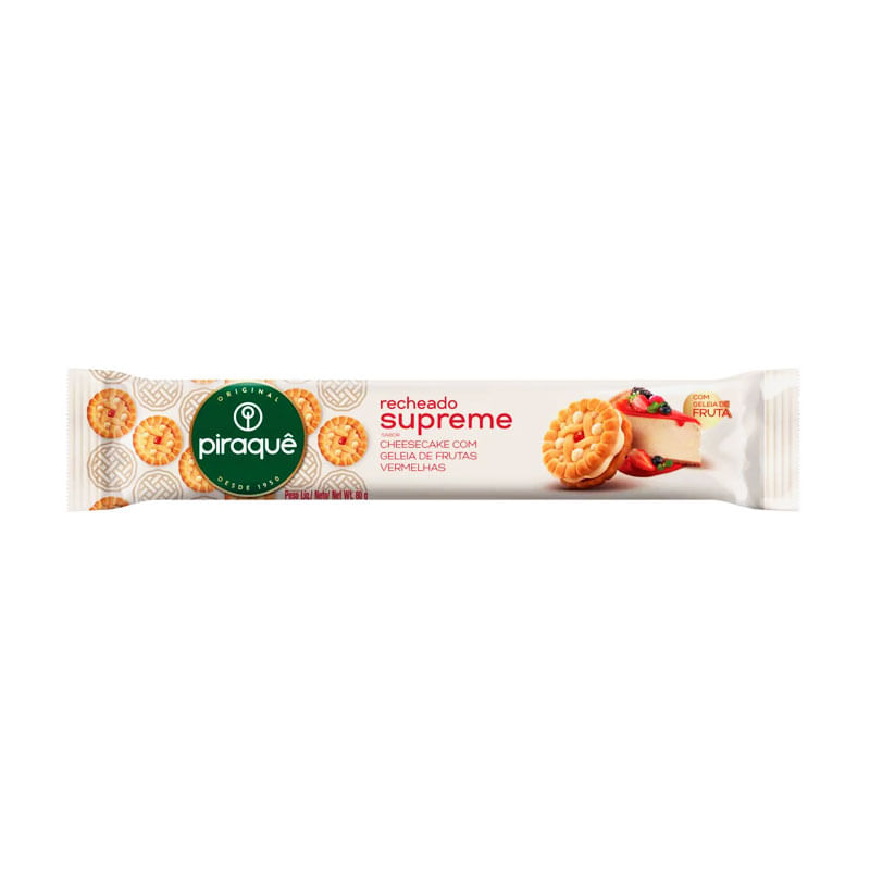 Biscoito Piraquê  Recheado Supreme Cheesecake com Geleia de Frutas Vermelhas 80g