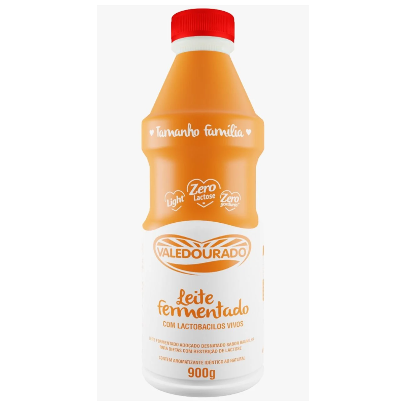 Leite Fermentado Zero Lactose  Vale Dourado Desnatado Baunilha 900g 