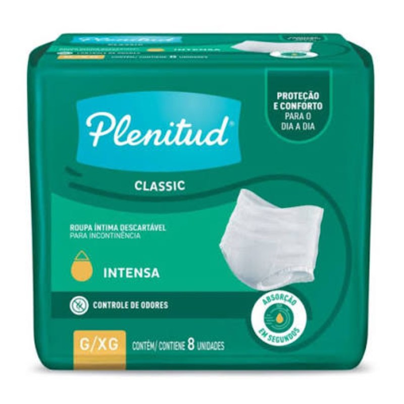Roupa Íntima Descartável Unissex Plenitud Classic G/XG – Pacote com 8 Unid.