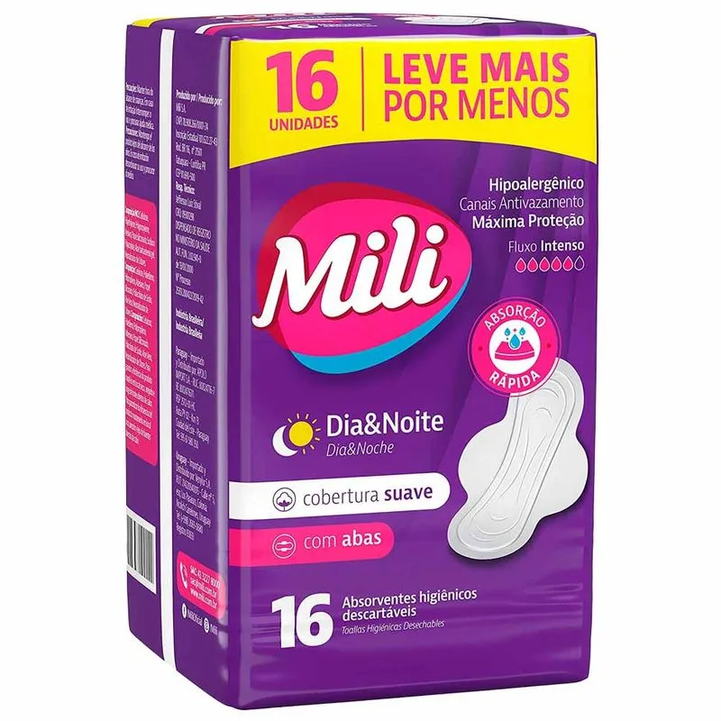 Absorvente Mili Noturno Suave com Abas 16un.