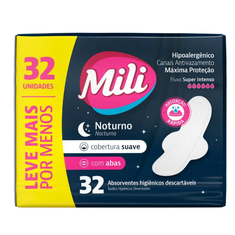 Absorvente Mili Noturno Suave com Abas 16un.