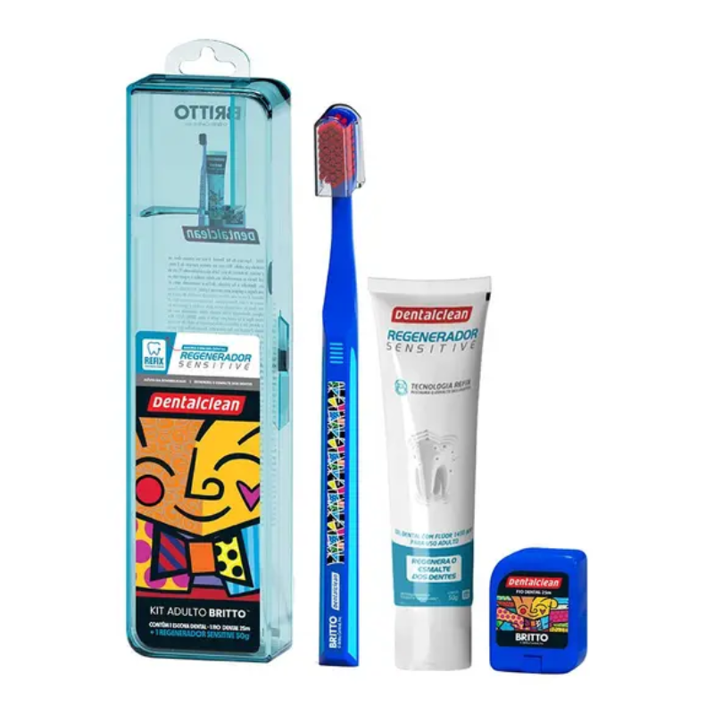 Kit Dentalclean Romero Britto Gel 50g +Escova Macia+Fio