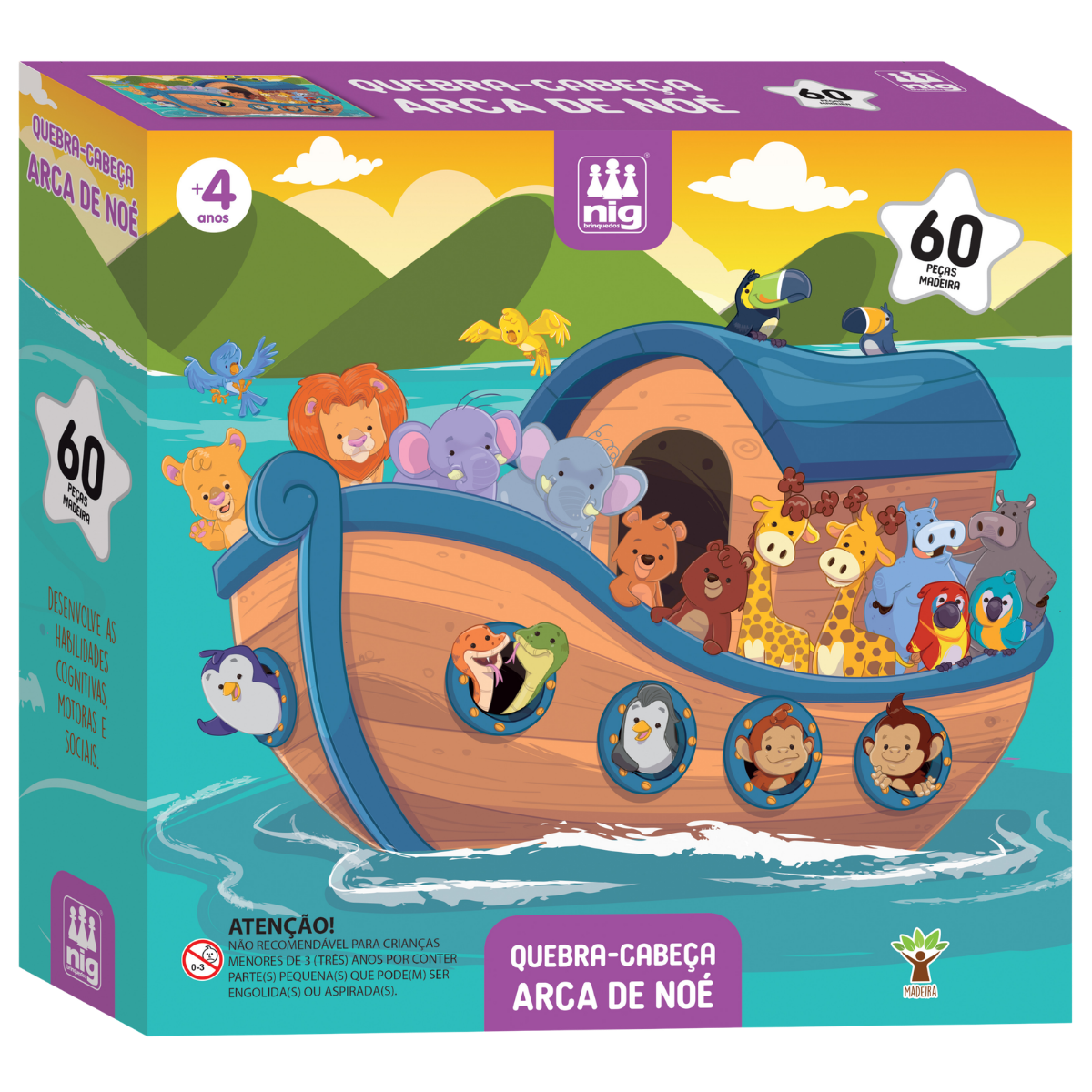 Quebra-Cabeça Em Madeira Arca De Noé 60 Peças - Nig Brinquedos