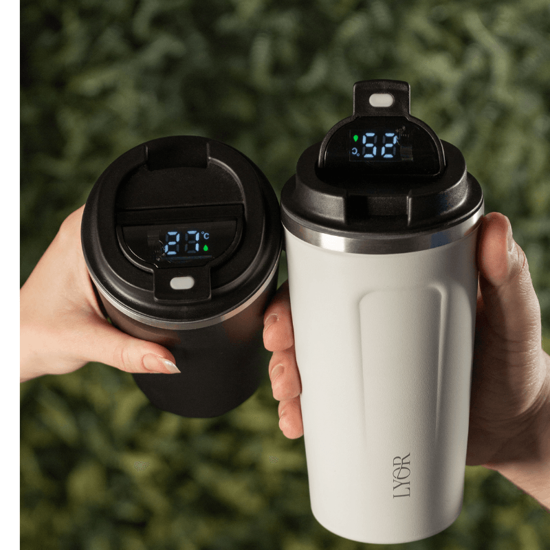 Copo Térmico de Aço Inox Parede Dupla com Tampa e Termômetro 500ml