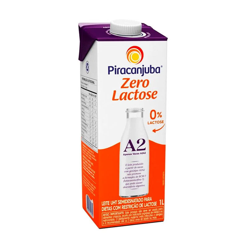 Leite UHT Piracanjuba A2 Zero Lactose Semi Desnatado 1L