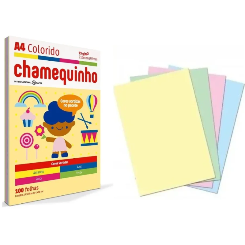 Papel Oficio A4 Chamequinho Sortidos 100 Folhas