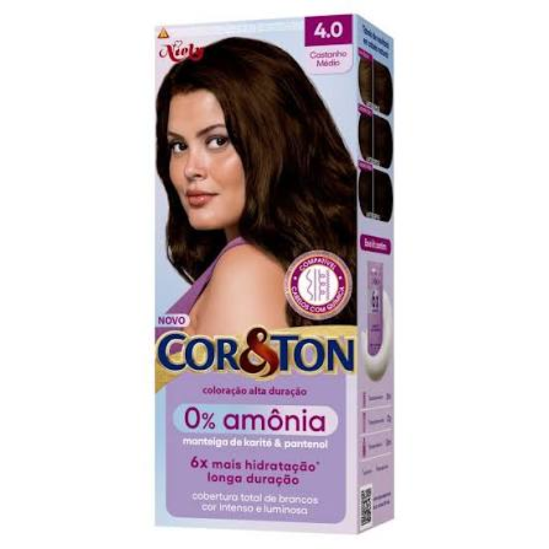 Tintura  Cor&Ton Niely 0% Amônia  4.0 Castanho Médio