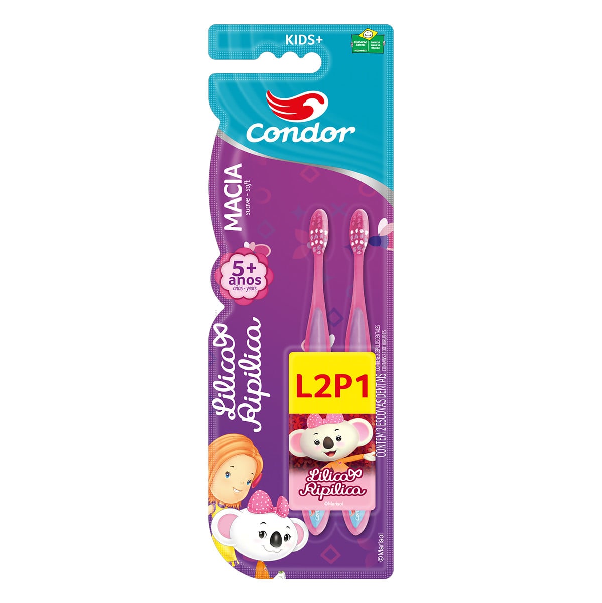 Escova Dental Condor  8270 Kids  Lilica Ripilica Macia Leve 2 Pague 1 