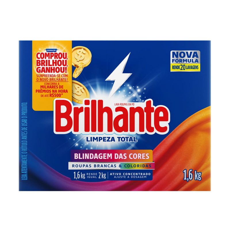 Sabão em Pó Brilhante Limpeza Total 1,6kg