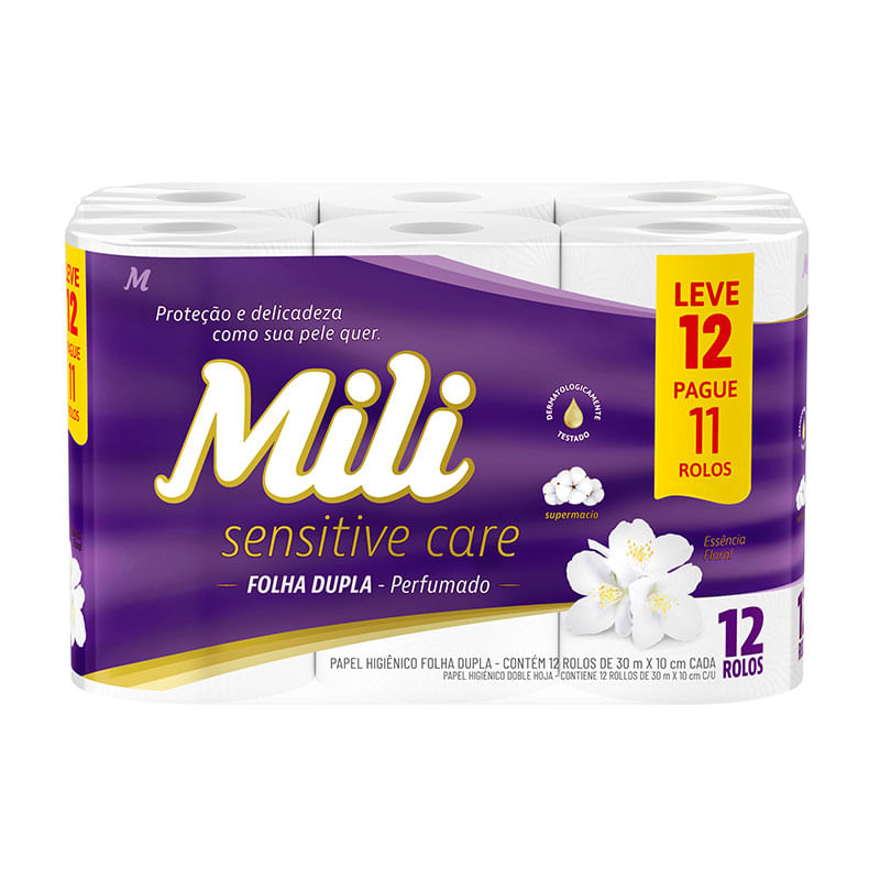 Papel Higiênico Mili Folha Duplas 30m Leve 12 Pague 11 Rolos Perfumados