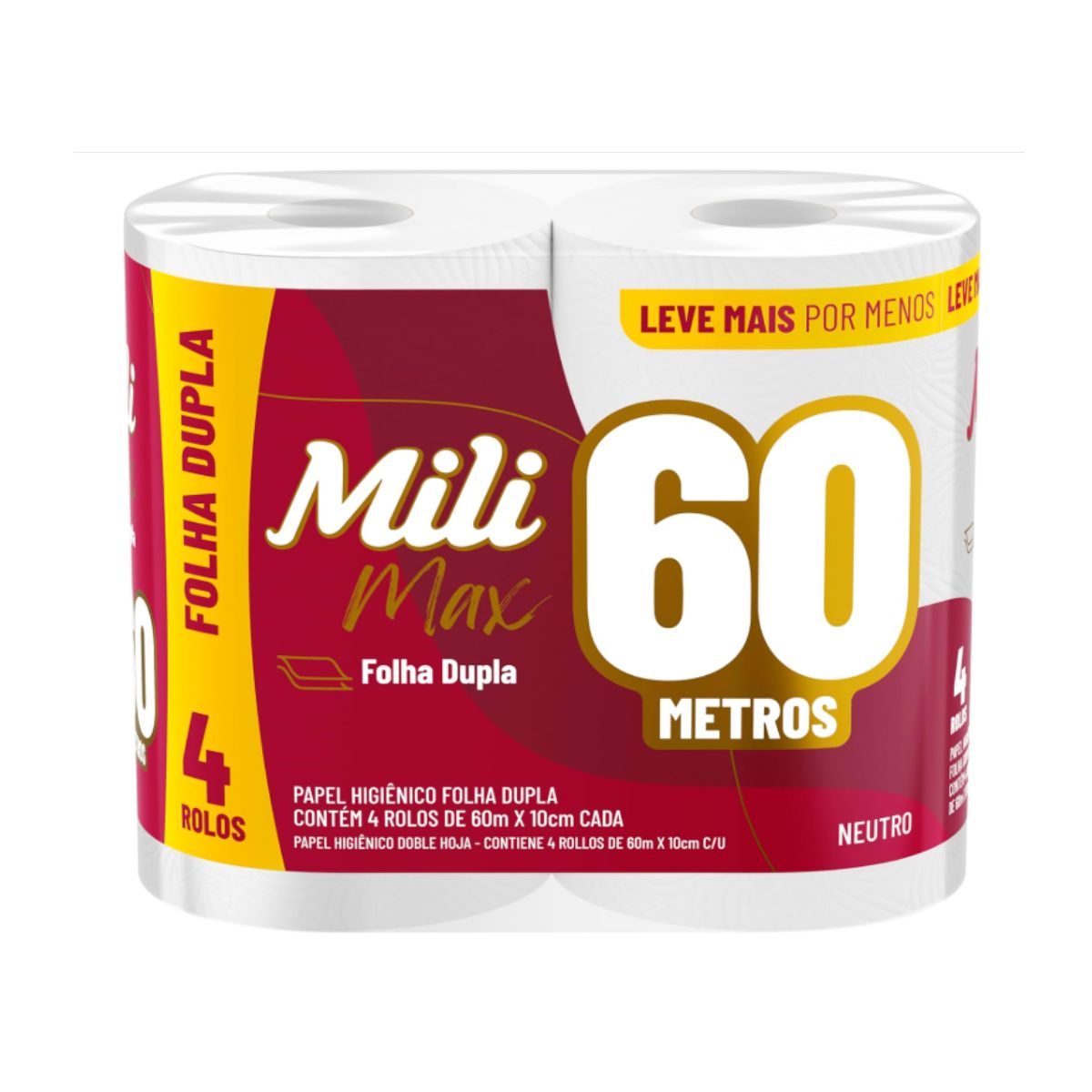 Papel Higiênico Mili Folha Dupla 60m com 4 Rolos