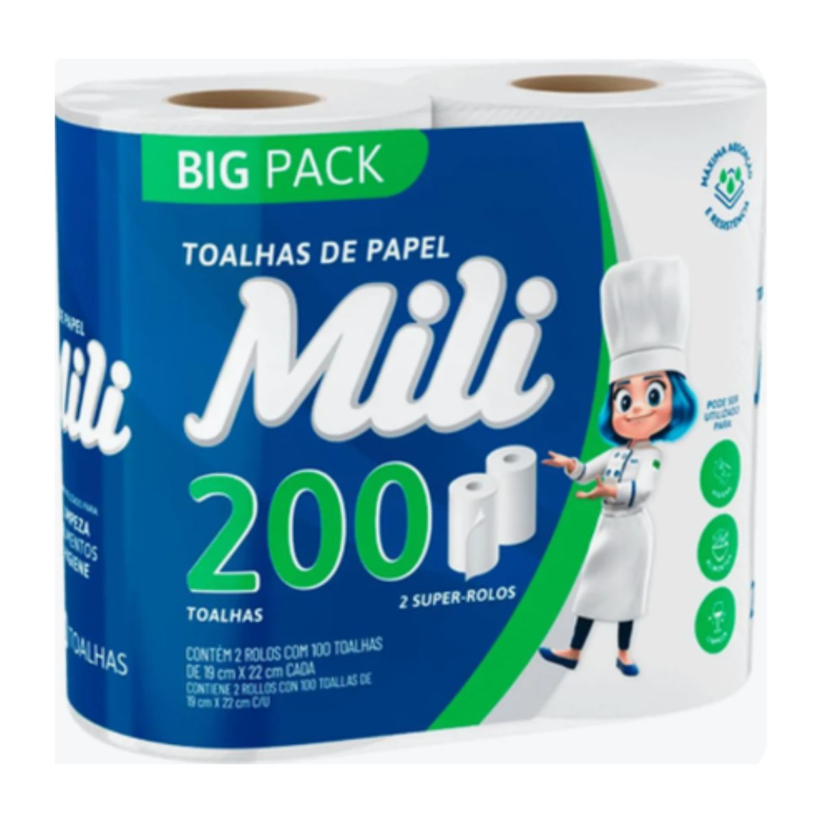 Papel Toalha Mili com 200 Folhas