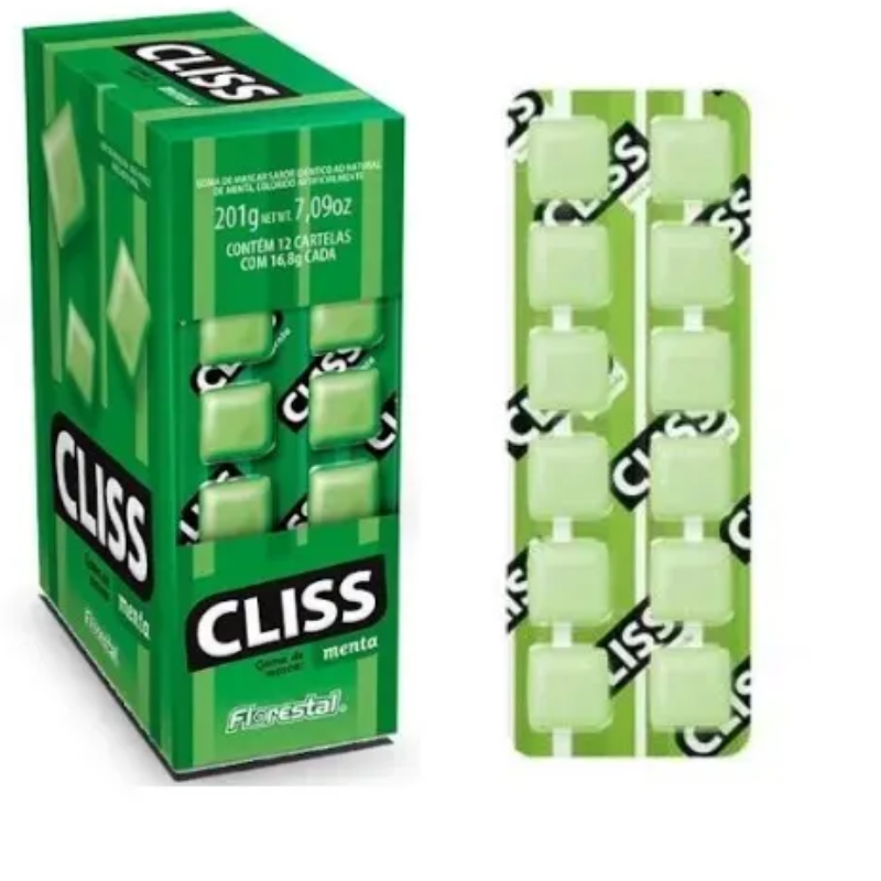 Chiclete Cliss Cartela Menta da Florestal 1x12