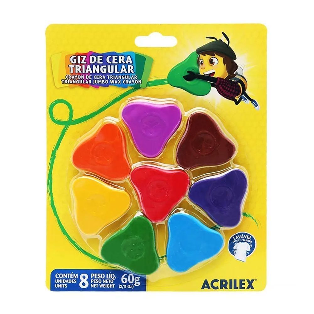 GIZ DE CERA TRIANGULAR 8 CORES ACRILEX