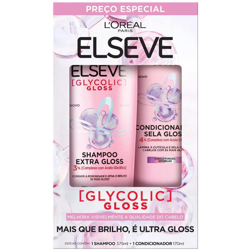 Shampoo 375ml+Condicionador 170ml Elseve  Glycolic Gloss 