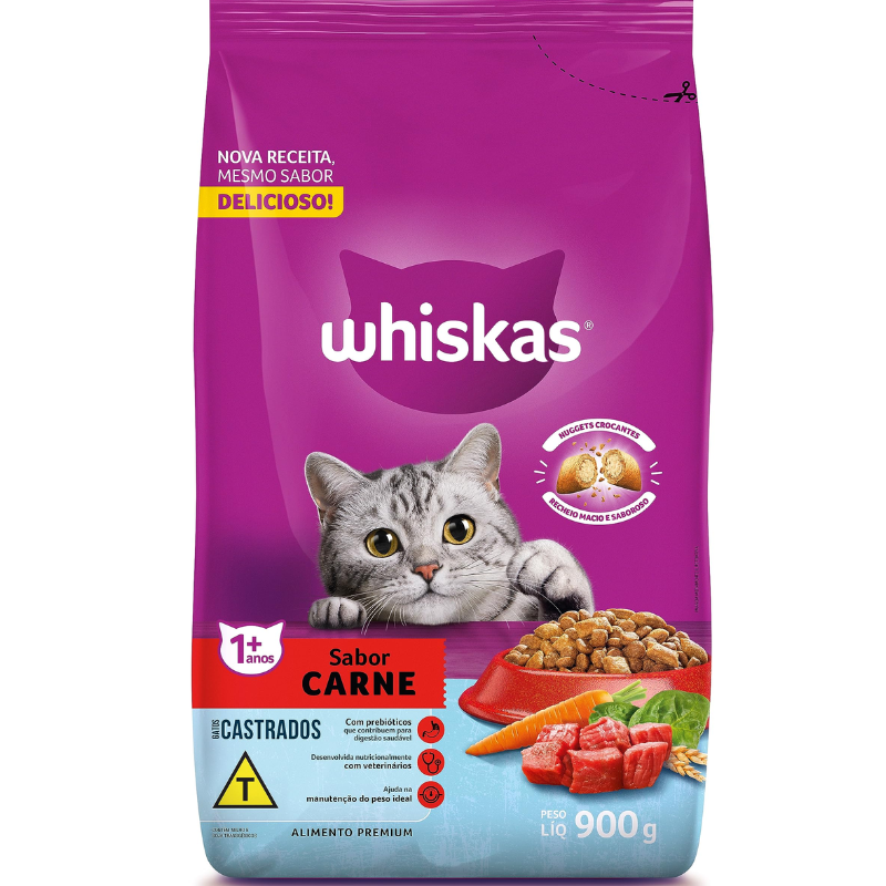Ração Whiskas para Gatos Castrados Carne - Aprox. 500g