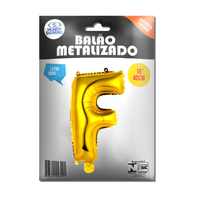 Balão Metalizado Mundo Bizarro Ouro 16” Letra F