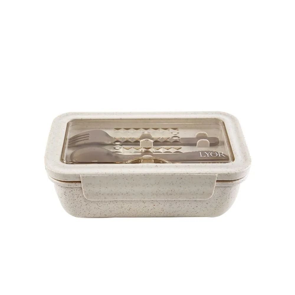 Marmita Hermética com  Talheres em Bambu Off White 1,1l