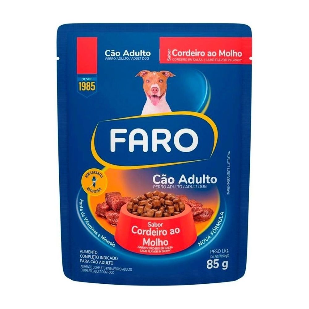 Ração Faro Cães Adultos Cordeiro ao Molho Sachê 85g