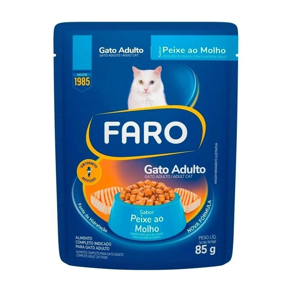 Ração Faro Gatos Adultos Peixe ao Molho Sachê 85g