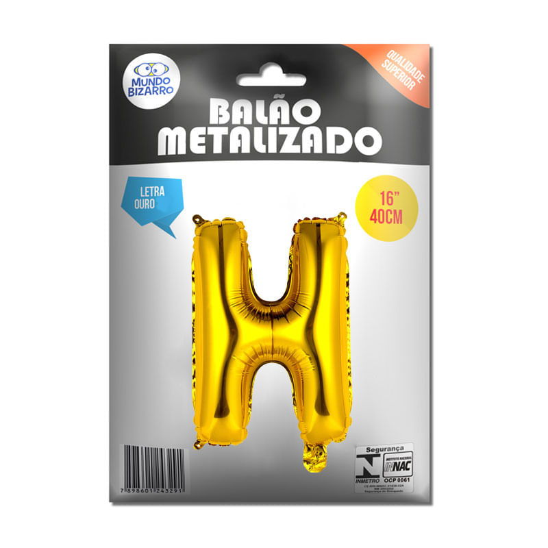 Balão Metalizado Mundo Bizarro Ouro 16” Letra H