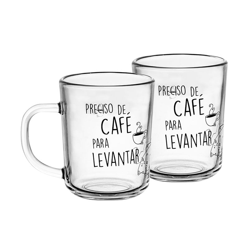 Conjunto 2 Canecas de Vidro Café para Levantar 220ml