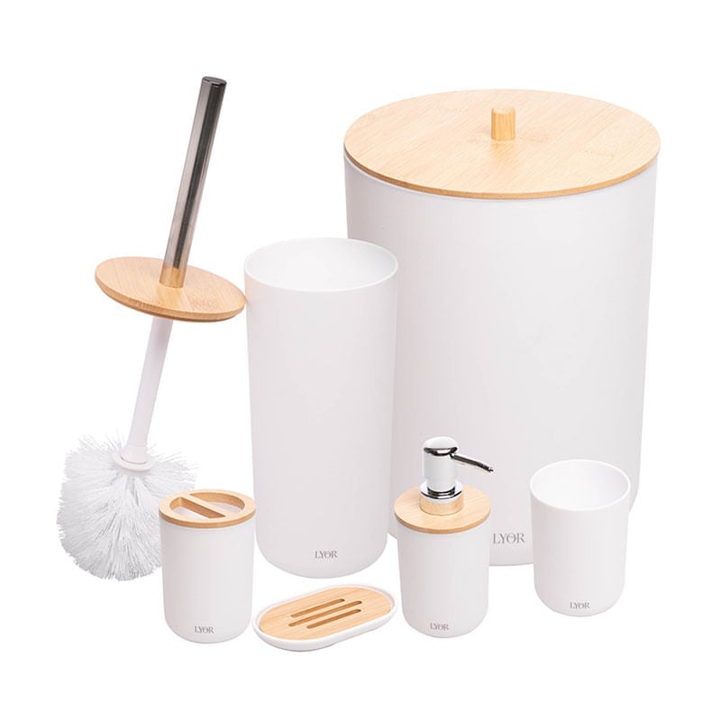 Conjunto 6 Peças de Bambu e Abs para Banheiro 