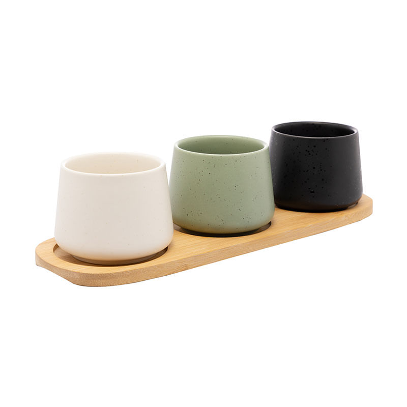 Conjunto 3 Bowls com Bandeja de Bambu 32x10,5x4,5