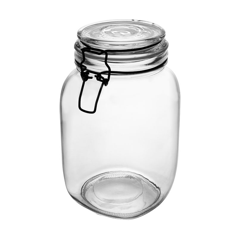 Pote Hermético Vidro com Silicone e Clipe em Metal Vintage Preto 1,6L