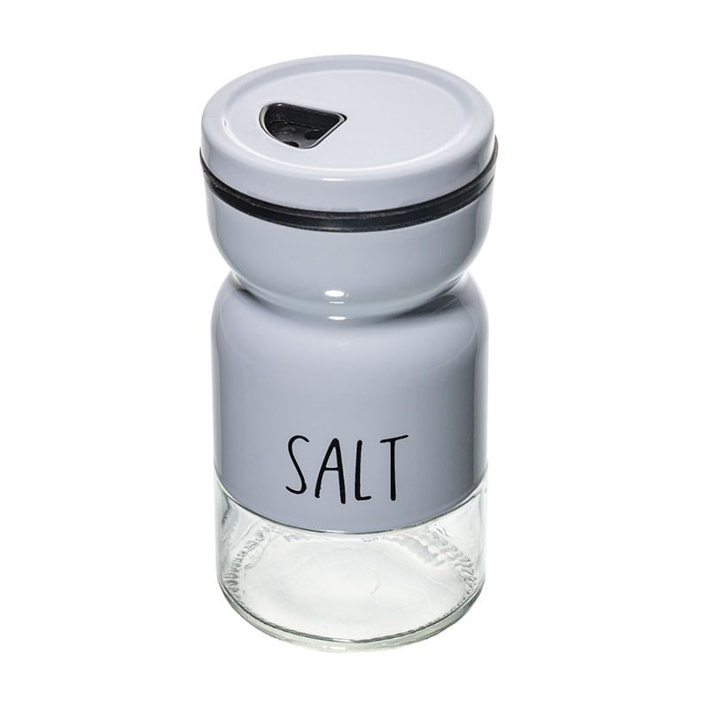 Saleiro de Vidro com Tampa de Metal Branco 120ml