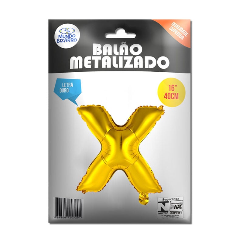 Balão Metalizado Mundo Bizarro Ouro 16” Letra X
