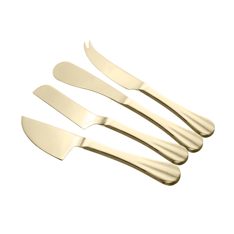 Conjunto 4 Facas para Queijo Aço Positano Dourado